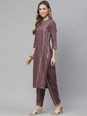 Purple printed art silk kurtas-and-kurtis 2
