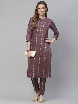 Purple printed art silk kurtas-and-kurtis 5