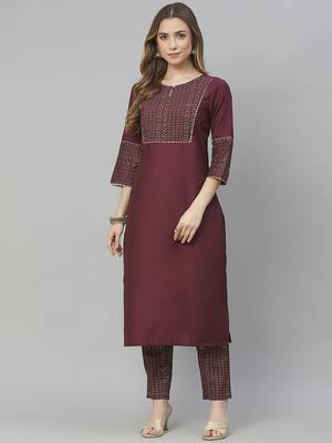 Wine printed art silk kurtas-and-kurtis 1