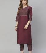 Wine printed art silk kurtas-and-kurtis