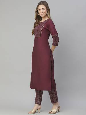 Wine printed art silk kurtas-and-kurtis 2
