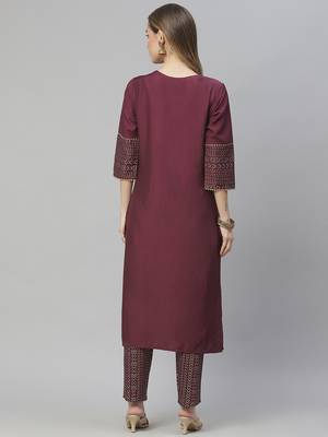 Wine printed art silk kurtas-and-kurtis 3