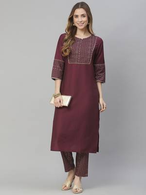 Wine printed art silk kurtas-and-kurtis 5