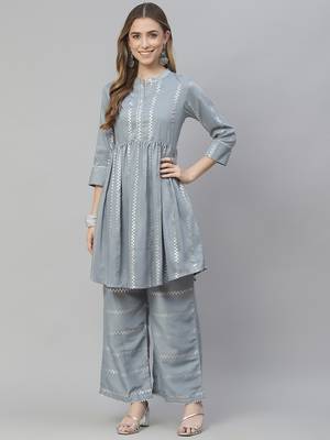 Blue printed art silk kurtas-and-kurtis 1