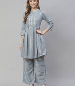 Blue printed art silk kurtas-and-kurtis