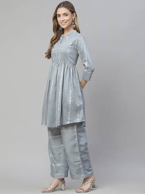 Blue printed art silk kurtas-and-kurtis 2