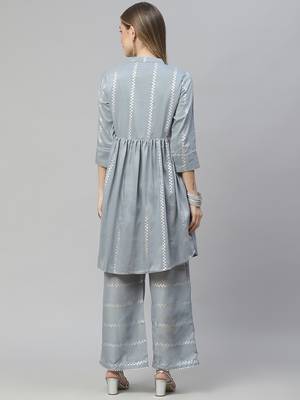 Blue printed art silk kurtas-and-kurtis 3