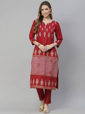 Red printed art silk kurtas-and-kurtis 1