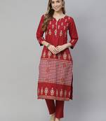 Red printed art silk kurtas-and-kurtis