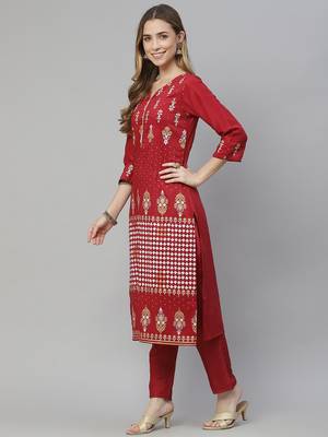 Red printed art silk kurtas-and-kurtis 2
