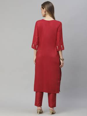 Red printed art silk kurtas-and-kurtis 3