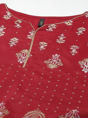 Red printed art silk kurtas-and-kurtis 4