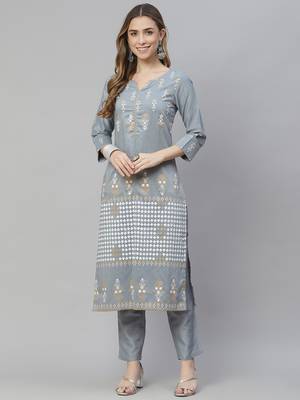 Grey printed art silk kurtas-and-kurtis 1