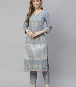 Grey printed art silk kurtas-and-kurtis