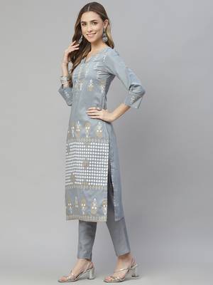Grey printed art silk kurtas-and-kurtis 2