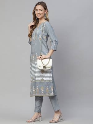 Grey printed art silk kurtas-and-kurtis 5
