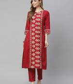 Red printed art silk kurtas-and-kurtis