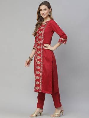 Red printed art silk kurtas-and-kurtis 2