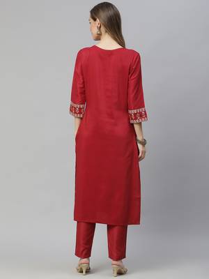 Red printed art silk kurtas-and-kurtis 3