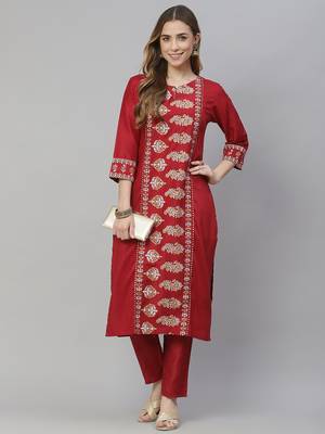Red printed art silk kurtas-and-kurtis 5