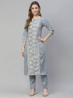 Grey printed art silk kurtas-and-kurtis 1