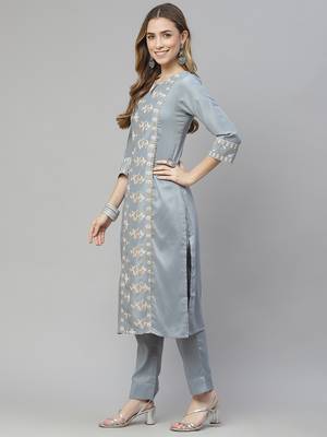 Grey printed art silk kurtas-and-kurtis 2