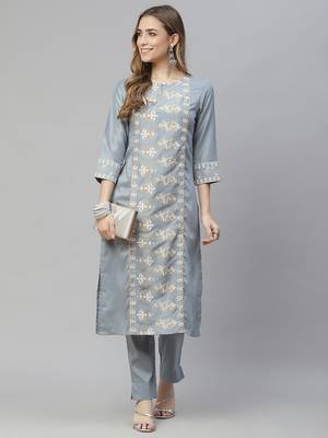 Grey printed art silk kurtas-and-kurtis 5