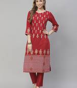 Red printed art silk kurtas-and-kurtis