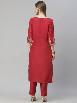 Red printed art silk kurtas-and-kurtis 3