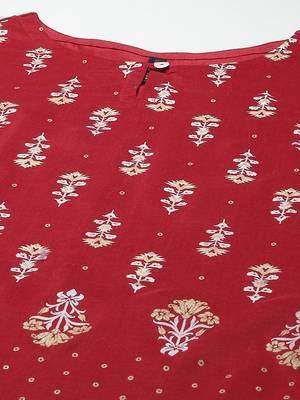 Red printed art silk kurtas-and-kurtis 4