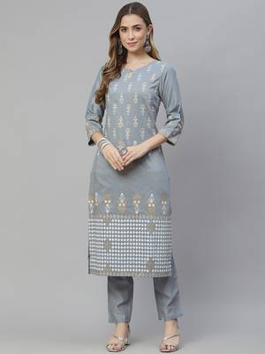 Grey printed art silk kurtas-and-kurtis 1