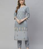 Grey printed art silk kurtas-and-kurtis