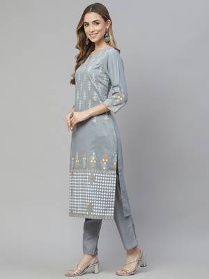 Grey printed art silk kurtas-and-kurtis 2