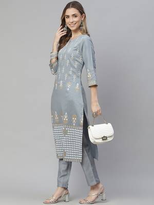 Grey printed art silk kurtas-and-kurtis 5