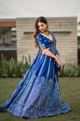 Blue Silk Printed Lehenga Choli 3