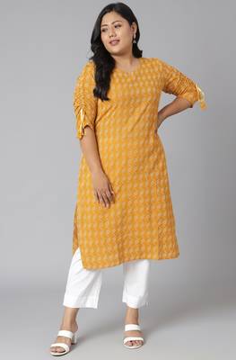 XL LOVE by Janasya Yellow woven cotton ethnic-kurtis

 1