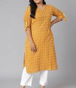 XL LOVE by Janasya Yellow woven cotton ethnic-kurtis

