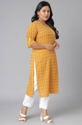 XL LOVE by Janasya Yellow woven cotton ethnic-kurtis

 3