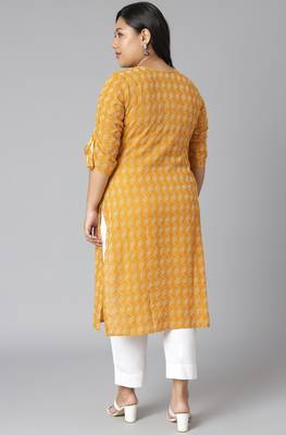 XL LOVE by Janasya Yellow woven cotton ethnic-kurtis

 4