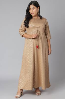 XL LOVE by Janasya Beige printed polyester ethnic-kurtis
 1