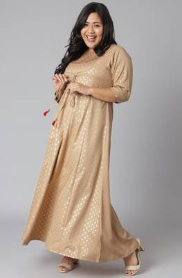 XL LOVE by Janasya Beige printed polyester ethnic-kurtis
 2