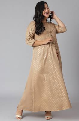 XL LOVE by Janasya Beige printed polyester ethnic-kurtis
 3