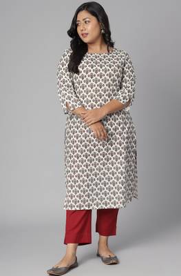 XL LOVE by Janasya White printed cotton cotton-kurtis
 1