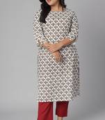 XL LOVE by Janasya White printed cotton cotton-kurtis
