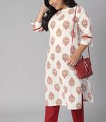 XL LOVE by Janasya White printed cotton cotton-kurtis

