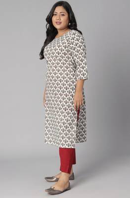XL LOVE by Janasya White printed cotton cotton-kurtis
 2