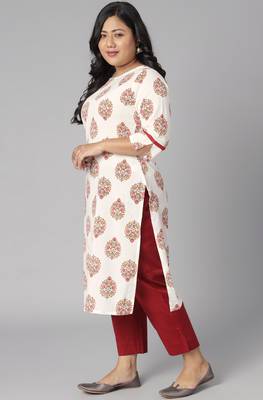 XL LOVE by Janasya White printed cotton cotton-kurtis
 2