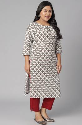 XL LOVE by Janasya White printed cotton cotton-kurtis
 3