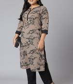 XL LOVE by Janasya Grey printed cotton cotton-kurtis
