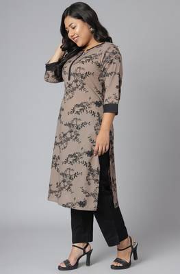 XL LOVE by Janasya Grey printed cotton cotton-kurtis
 2